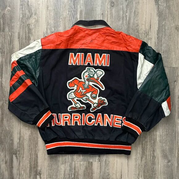 Vintage Jeff Hamilton NCAA Miami Hurricanes Orange Bowl Leather Jacket Size M - Picture 1 of 16